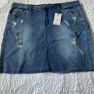Denim Blue Distressed Skirt